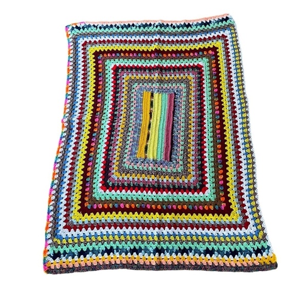 Hand Made Vintage Afghan Crazy Colours Throw - Picture 6 of 6